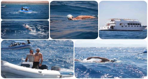 "بالسباحة نحيا".. محمد أيمن يشق 25 كم في دهب لتعزيز الوعي بحماية البيئة (صور)